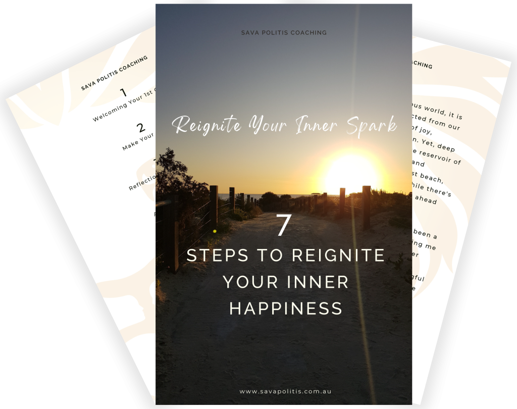 Free eBook 'Reignite Your Inner Spark: 7 Steps to Ignite Your Inner Happiness' by Sava Politis, offering insights and steps for enhancing inner happiness and resilience.